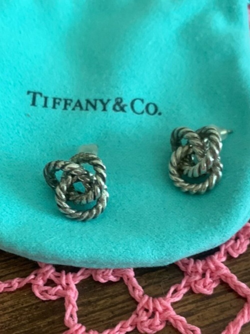 Tiffany & Co. Twisted Silver Knot Studs retired vintage piece w pouch 221